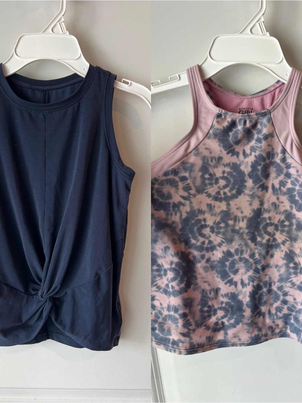 Athleta Girl Tie-Front Navy Tank & Pink Tie-Dye Racerback Set bundle